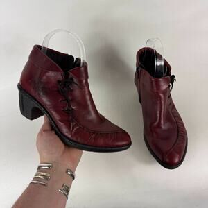 Rieker Rebecca Boots Women's 6.5 Burgundy Leather Pull On Block Heel Side Zip